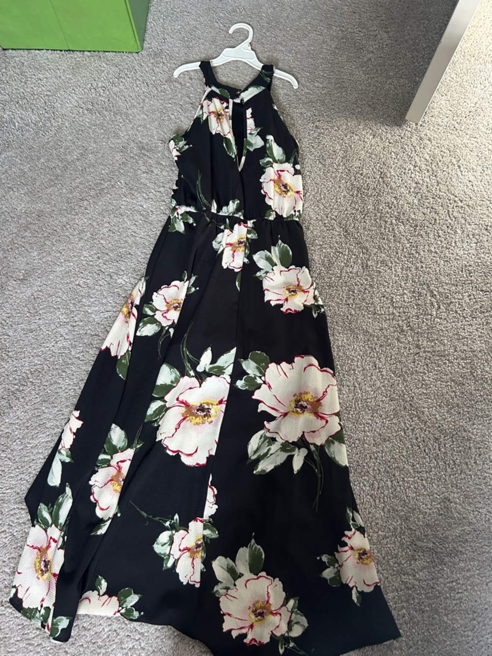 Three Hearts Black Floral Maxi Dress with Cream and Green Blooms - Picture 7 of 8